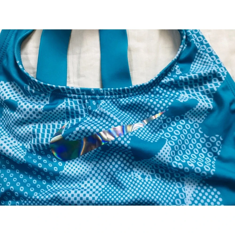 New Nike Tankini Swim Top XL Girls Light Blue Fury Optic Camo Crossback